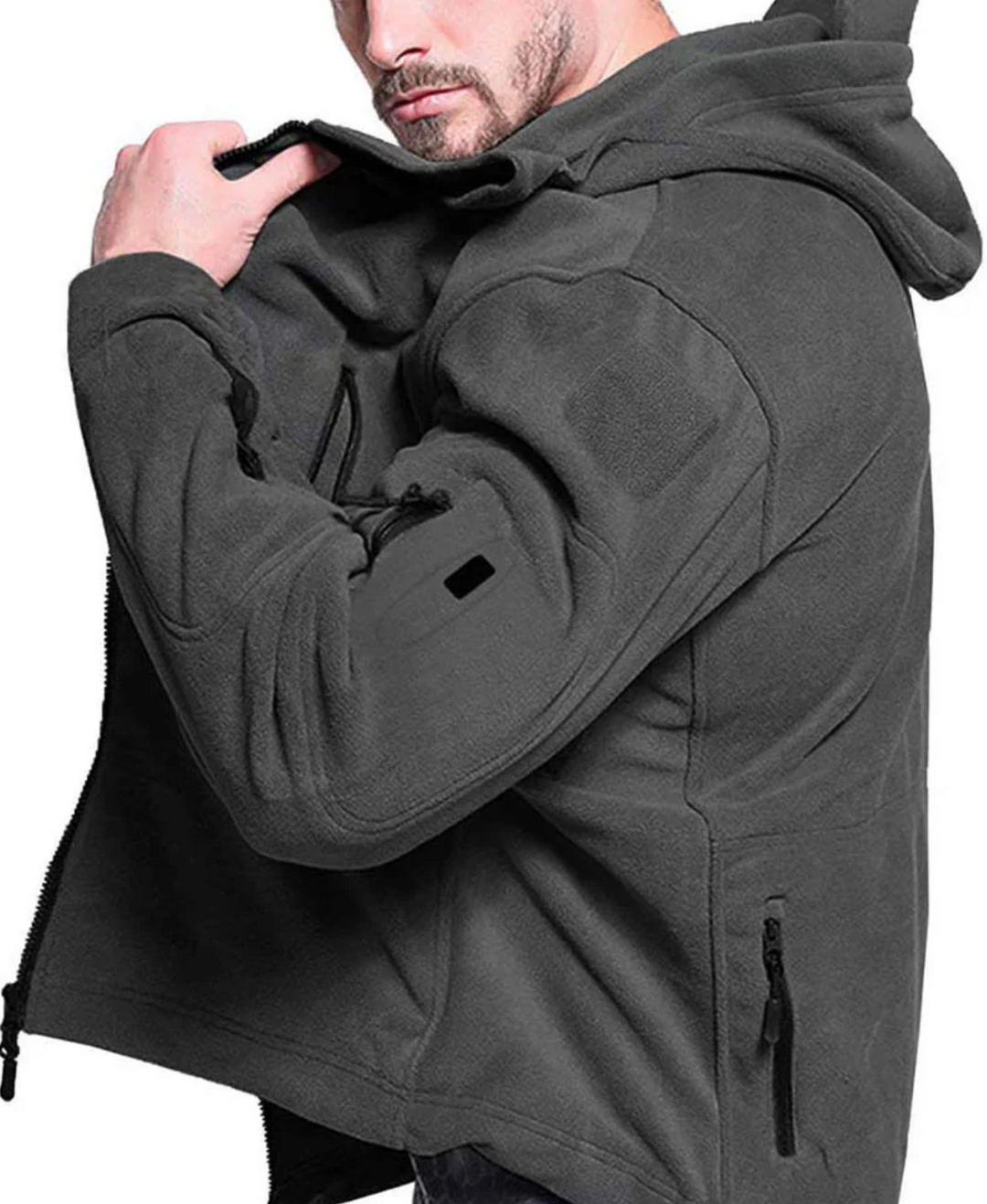 Męska bluza taktyczna polarowa z kapturem – ciepła kurtka outdoor na zamek