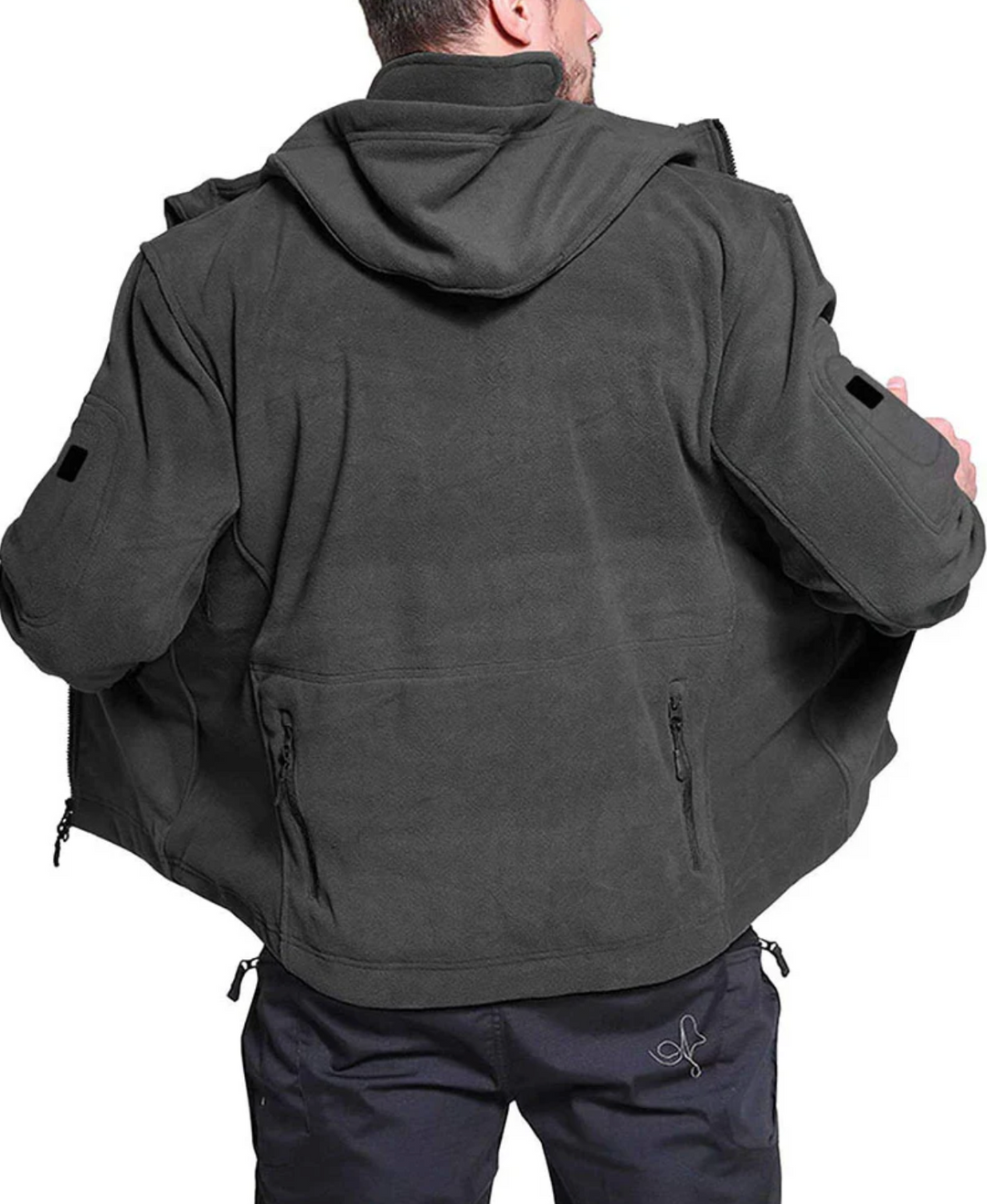 Męska bluza taktyczna polarowa z kapturem – ciepła kurtka outdoor na zamek