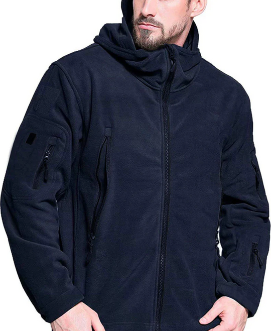 Męska bluza taktyczna polarowa z kapturem – ciepła kurtka outdoor na zamek
