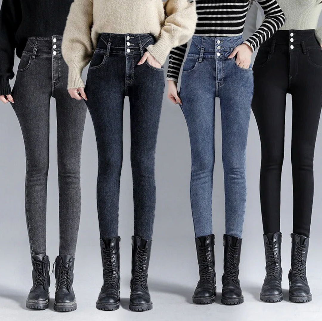 Ocieplane jeansy damskie Slim Fit z wysokim stanem