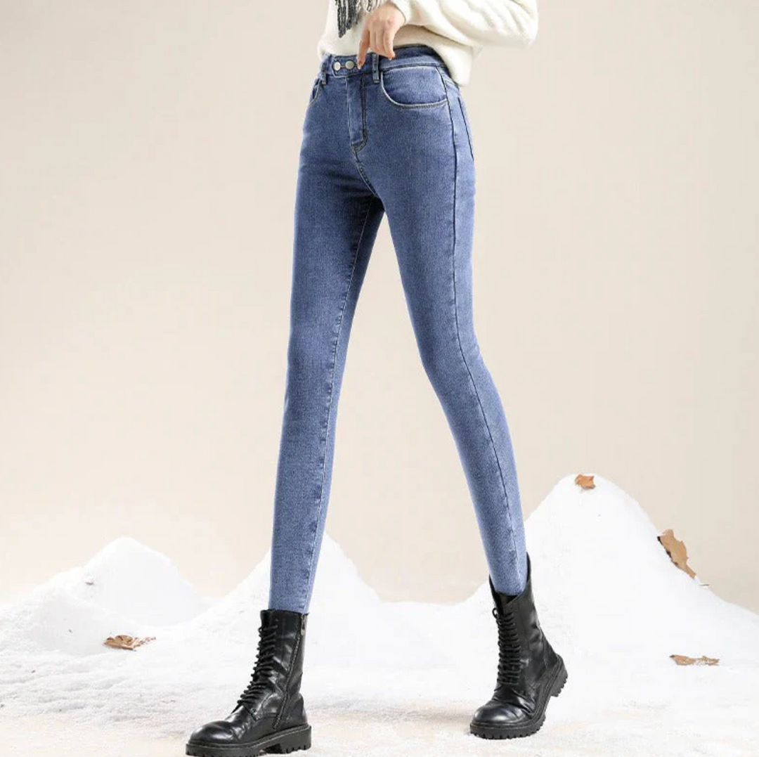 Ocieplane jeansy damskie Slim Fit z wysokim stanem