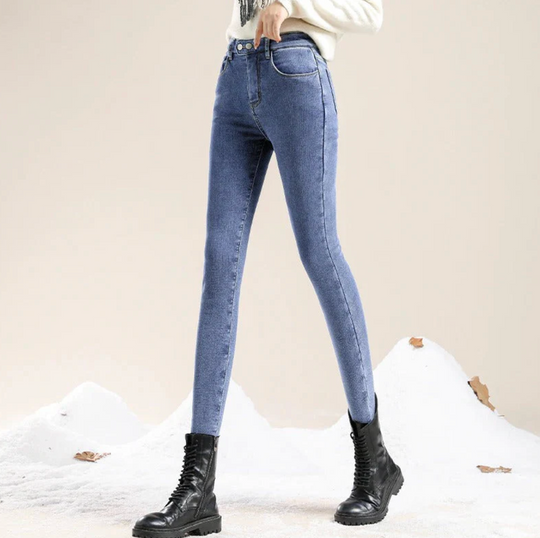 Ocieplane jeansy damskie Slim Fit z wysokim stanem