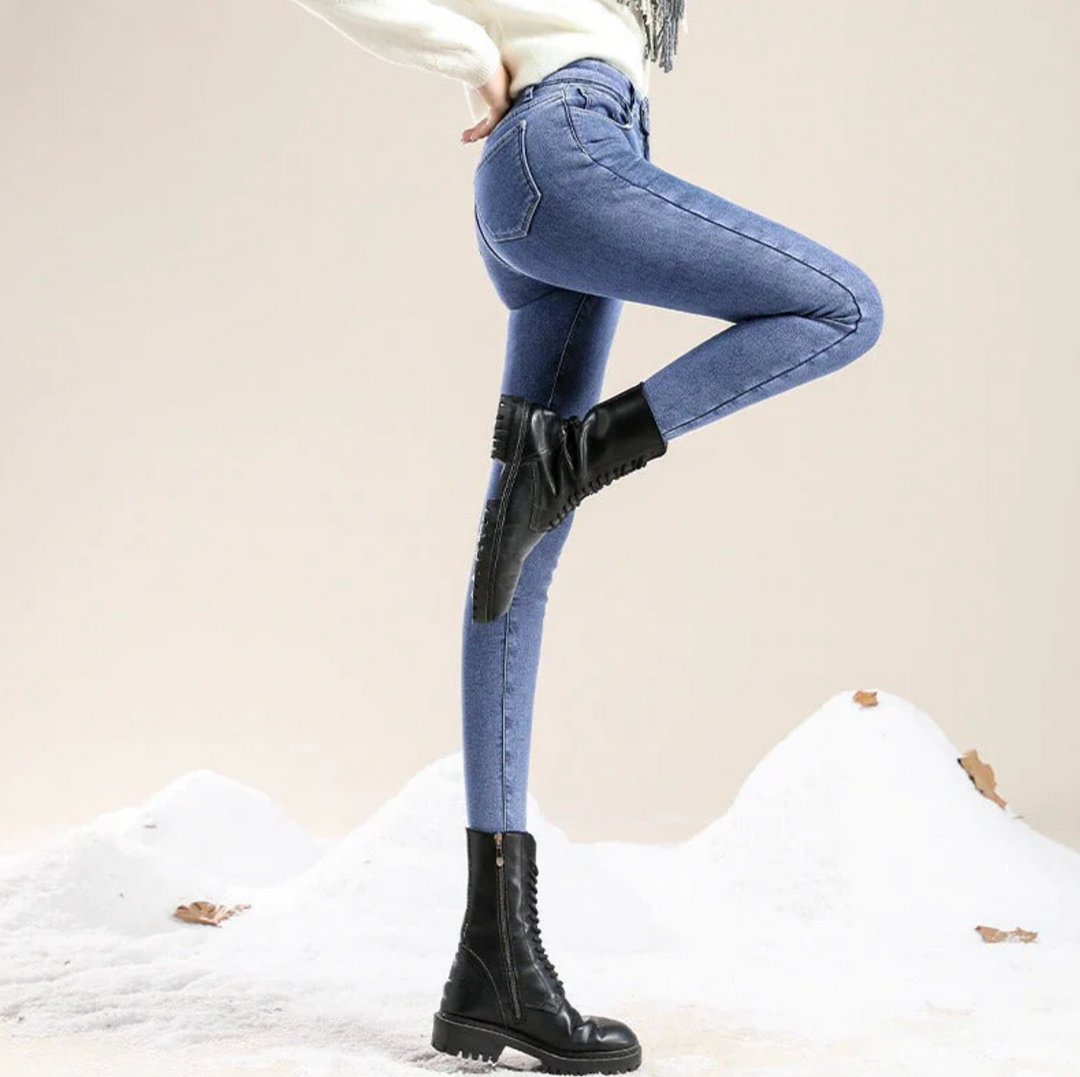Ocieplane jeansy damskie Slim Fit z wysokim stanem