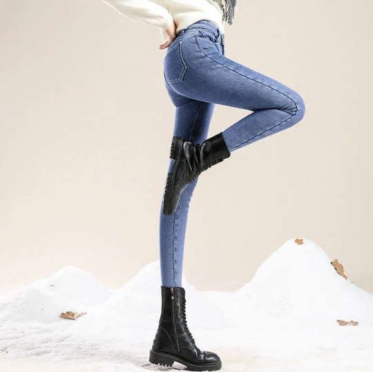 Ocieplane jeansy damskie Slim Fit z wysokim stanem