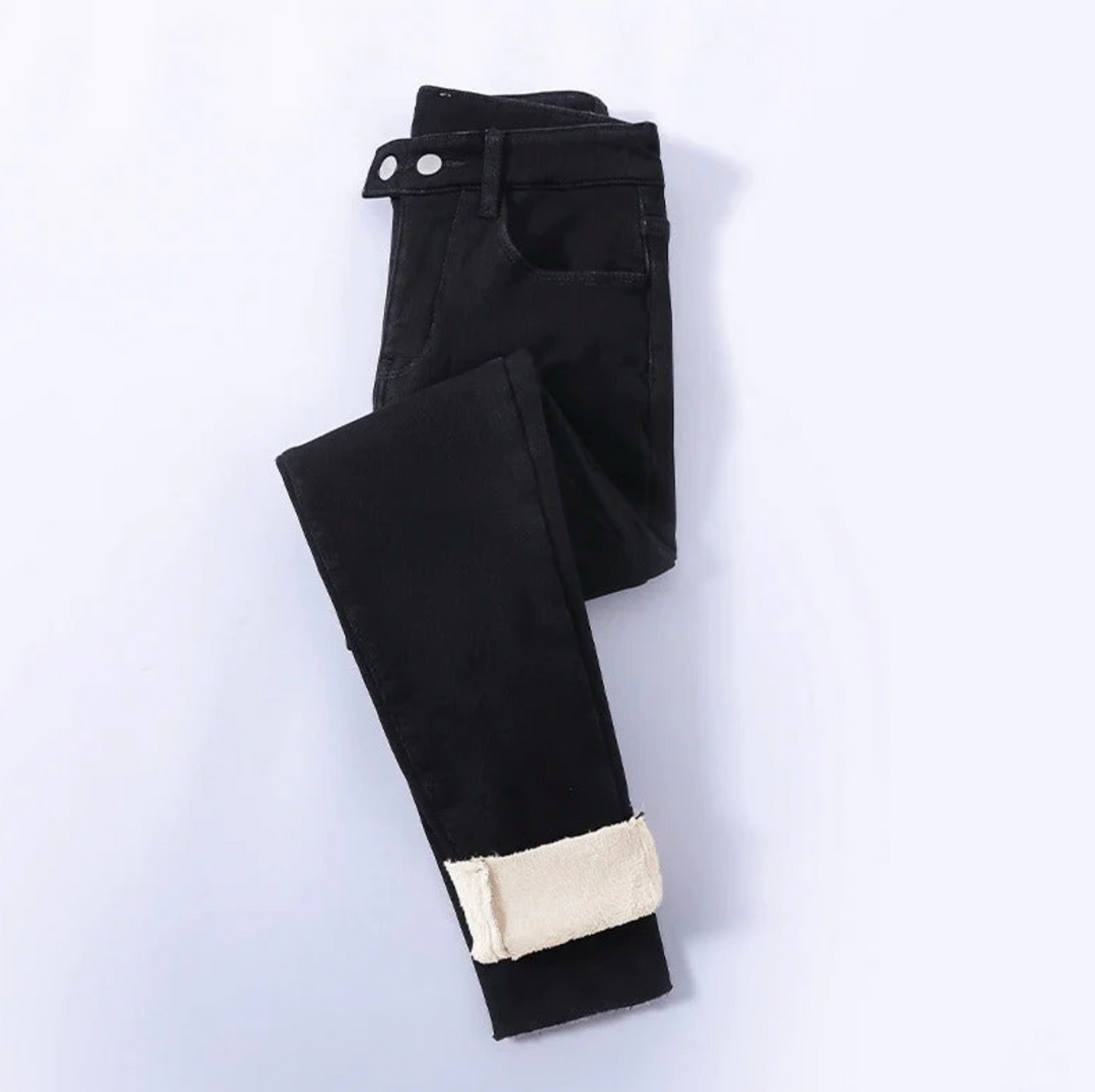 Ocieplane jeansy damskie Slim Fit z wysokim stanem