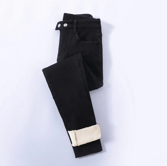 Ocieplane jeansy damskie Slim Fit z wysokim stanem
