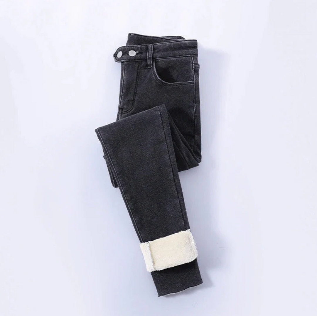 Ocieplane jeansy damskie Slim Fit z wysokim stanem