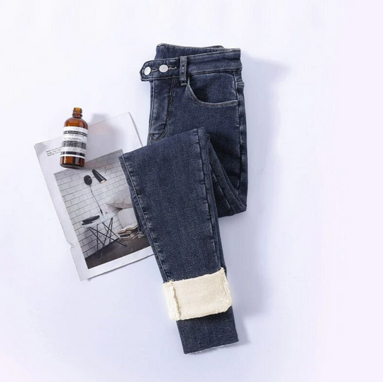 Ocieplane jeansy damskie Slim Fit z wysokim stanem