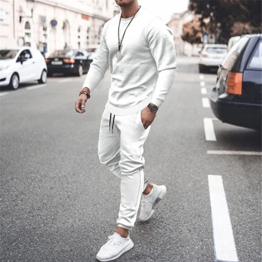Męski komplet dresowy casual – bluza i spodnie z elastycznym pasem, styl miejski