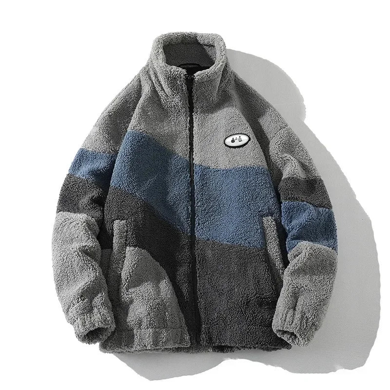 Męska bluza polarowa teddy ze stójką i zamkiem – ciepła kurtka casual na co dzień