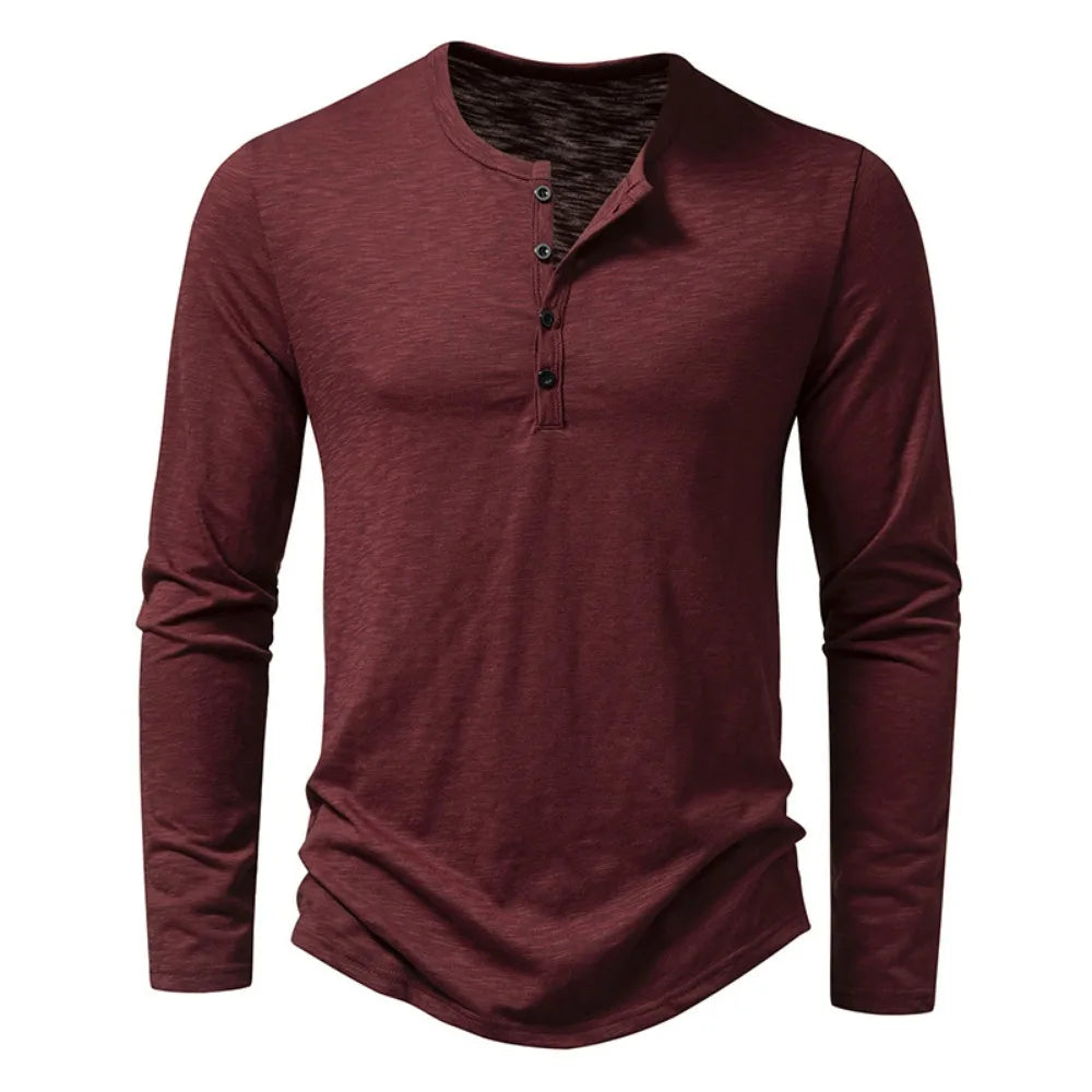 Męska koszulka longsleeve z guzikami – bawełniana, dopasowany krój, casual