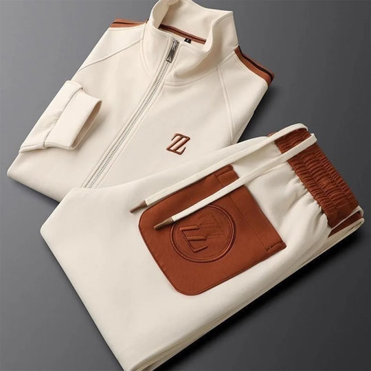 Męski komplet dresowy premium – bluza na zamek i spodnie, sportowy zestaw casual, wygodny i stylowy