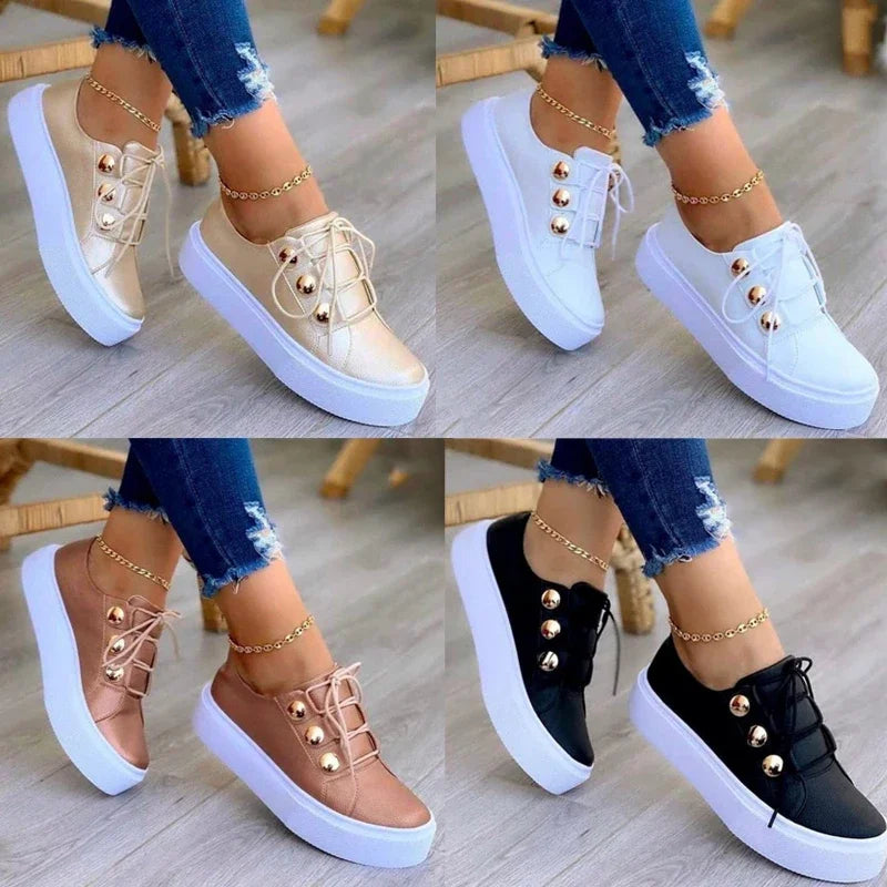 Damskie sneakersy na platformie – modne buty casual z ozdobnymi detalami