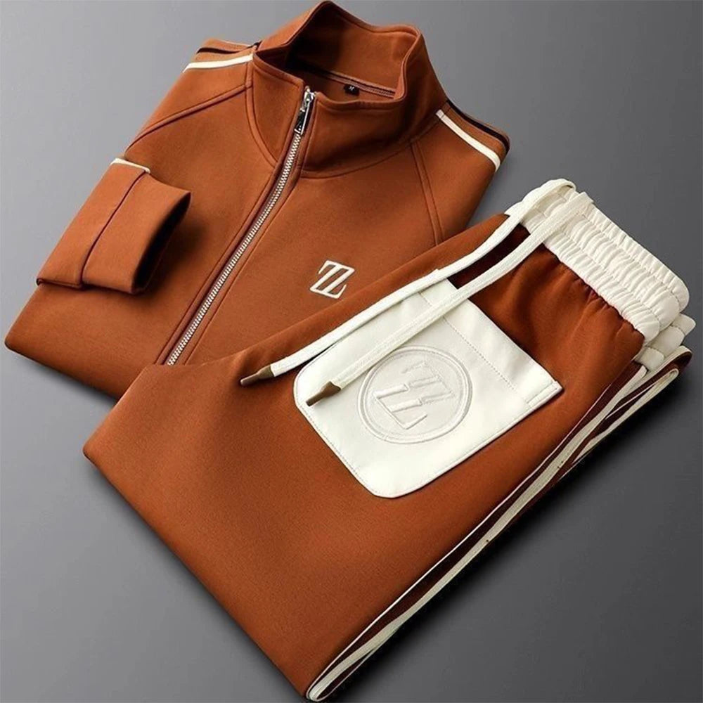 Męski komplet dresowy premium – bluza na zamek i spodnie, sportowy zestaw casual, wygodny i stylowy
