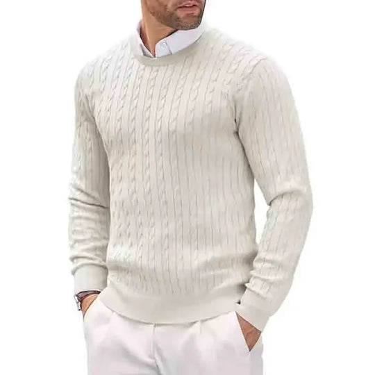 Męski sweter slim fit – elegancki sweter bawełniany, dopasowany krój, klasyczny styl