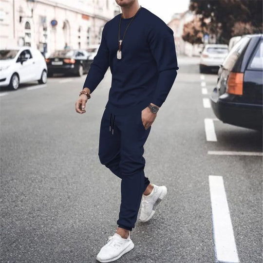 Męski komplet dresowy casual – bluza i spodnie z elastycznym pasem, styl miejski