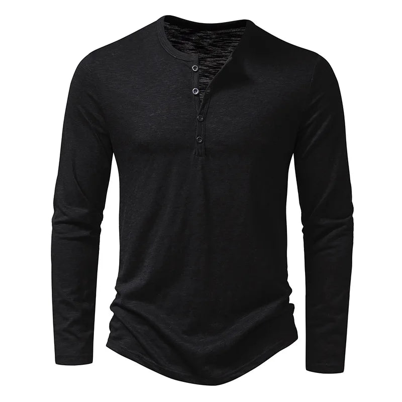 Męska koszulka longsleeve z guzikami – bawełniana, dopasowany krój, casual