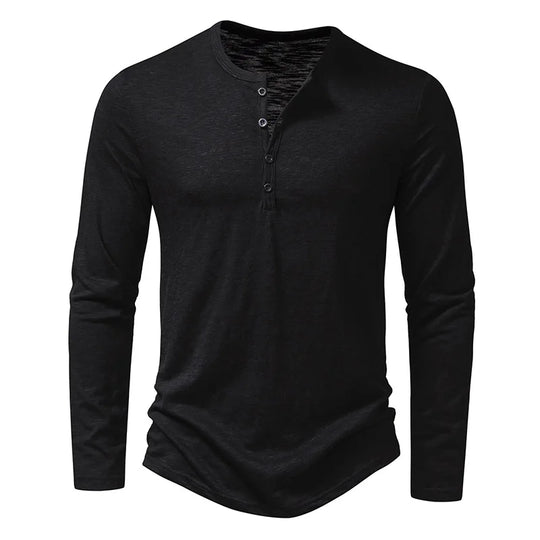 Męska koszulka longsleeve z guzikami – bawełniana, dopasowany krój, casual