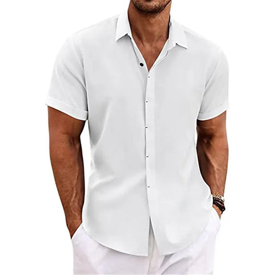 Męska koszula lniana z krótkim rękawem – lekka, oddychająca koszula casual na lato