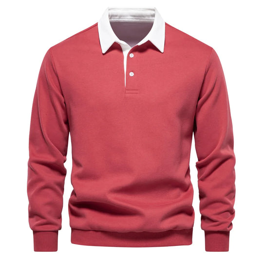 Męska bluza polo z długim rękawem – elegancka bluza casual z kołnierzykiem