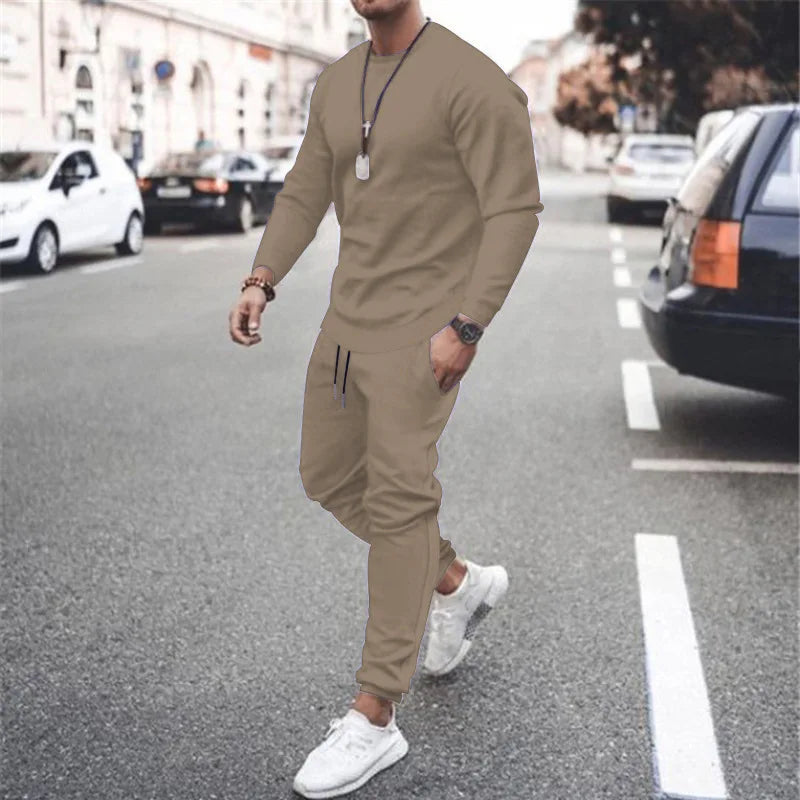 Męski komplet dresowy casual – bluza i spodnie z elastycznym pasem, styl miejski